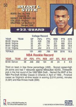 1993-94 Hoops - Fifth Anniversary Gold #58 Bryant Stith Back