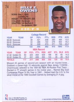 1993-94 Hoops - Fifth Anniversary Gold #74 Billy Owens Back