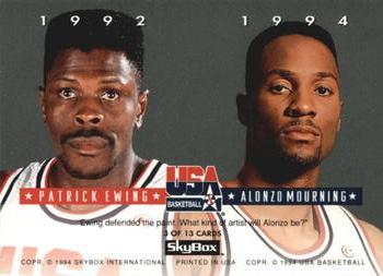 1993-94 SkyBox Premium - USA Tip-Off #3 Patrick Ewing / Alonzo Mourning Back