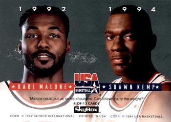1993-94 SkyBox Premium - USA Tip-Off #4 Shawn Kemp / Karl Malone Back