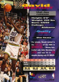 1993-94 Stadium Club - 1994 NBA Finals Super Teams Exchange #21 David Benoit Back