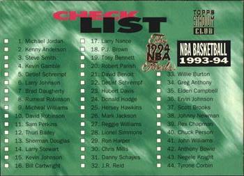 1993-94 Stadium Club - 1994 NBA Finals Super Teams Exchange #179 Checklist: 1-90 Front
