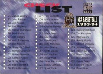 1993-94 Stadium Club - 1994 NBA Finals Super Teams Exchange #180 Checklist: 91-180 Front
