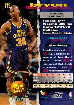 1993-94 Stadium Club - 1994 NBA Finals Super Teams Exchange #199 Bryon Russell Back