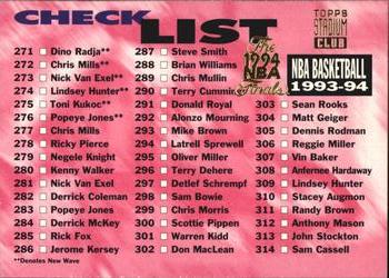 1993-94 Stadium Club - 1994 NBA Finals Super Teams Exchange #360 Checklist: 271-360 Front