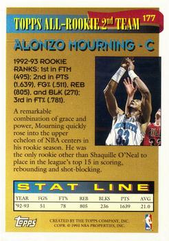 1993-94 Topps - Gold #177 Alonzo Mourning Back