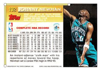 1993-94 Topps - Gold #192 Johnny Newman Back