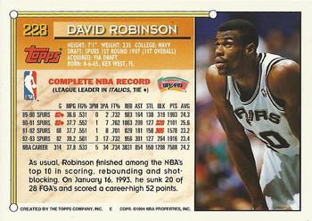 1993-94 Topps - Gold #228 David Robinson Back