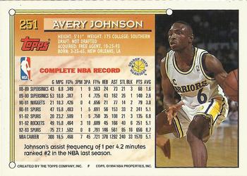 1993-94 Topps - Gold #251 Avery Johnson Back