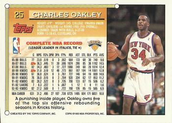 1993-94 Topps - Gold #25 Charles Oakley Back