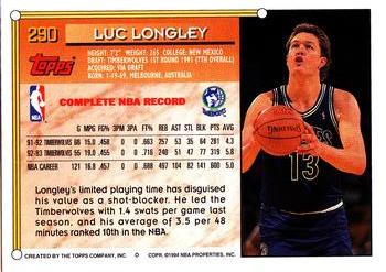 1993-94 Topps - Gold #290 Luc Longley Back