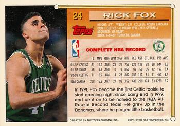 1993-94 Topps - Gold #24 Rick Fox Back