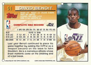 1993-94 Topps - Gold #51 David Benoit Back