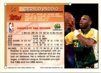 1993-94 Topps - Gold #54 Gerald Paddio Back