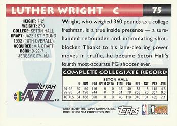 1993-94 Topps - Gold #75 Luther Wright Back