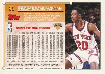 1993-94 Topps - Gold #85 Rolando Blackman Back