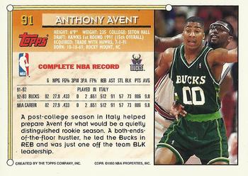 1993-94 Topps - Gold #91 Anthony Avent Back