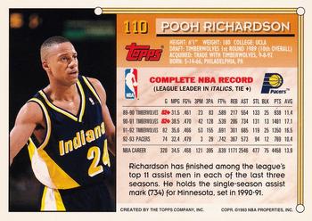 1993-94 Topps - Gold #110 Pooh Richardson Back
