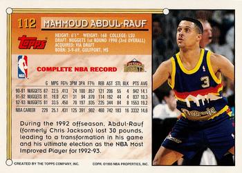 1993-94 Topps - Gold #112 Mahmoud Abdul-Rauf Back