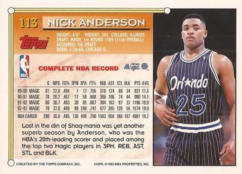 1993-94 Topps - Gold #113 Nick Anderson Back