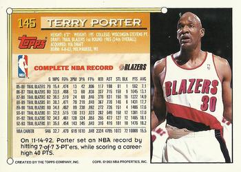 1993-94 Topps - Gold #145 Terry Porter Back