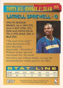1993-94 Topps - Gold #153 Latrell Sprewell Back