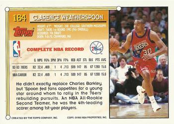1993-94 Topps - Gold #164 Clarence Weatherspoon Back