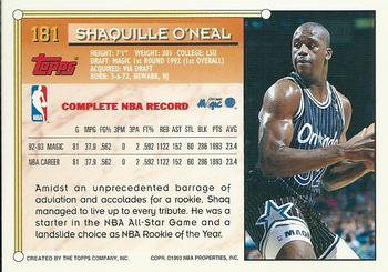 1993-94 Topps - Gold #181 Shaquille O'Neal Back