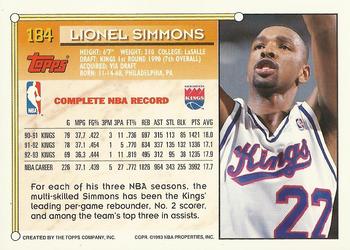 1993-94 Topps - Gold #184 Lionel Simmons Back