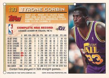 1993-94 Topps - Gold #190 Tyrone Corbin Back
