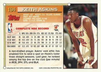 1993-94 Topps - Gold #194 Keith Askins Back