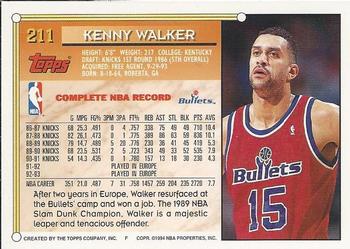 1993-94 Topps - Gold #211 Kenny Walker Back