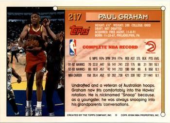 1993-94 Topps - Gold #217 Paul Graham Back