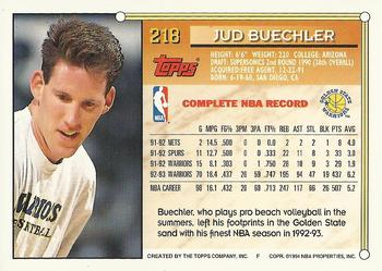1993-94 Topps - Gold #218 Jud Buechler Back
