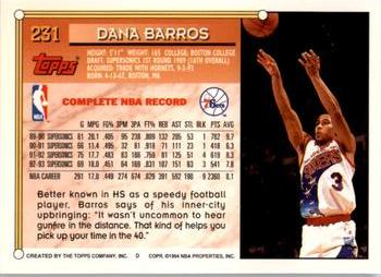 1993-94 Topps - Gold #231 Dana Barros Back