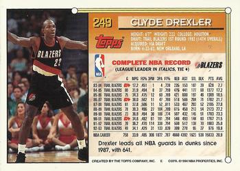 1993-94 Topps - Gold #249 Clyde Drexler Back
