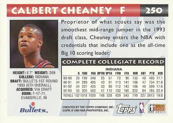 1993-94 Topps - Gold #250 Calbert Cheaney Back