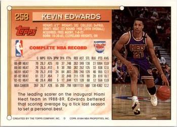 1993-94 Topps - Gold #258 Kevin Edwards Back