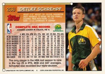 1993-94 Topps - Gold #268 Detlef Schrempf Back