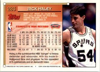 1993-94 Topps - Gold #283 Jack Haley Back