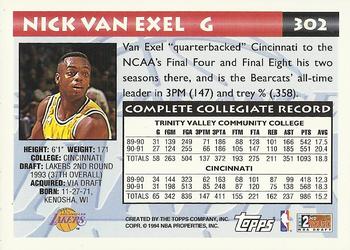 1993-94 Topps - Gold #302 Nick Van Exel Back