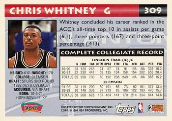 1993-94 Topps - Gold #309 Chris Whitney Back