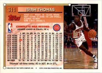 1993-94 Topps - Gold #311 Isiah Thomas Back