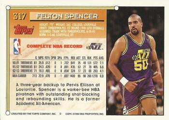 1993-94 Topps - Gold #317 Felton Spencer Back
