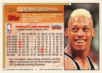 1993-94 Topps - Gold #324 Dennis Rodman Back