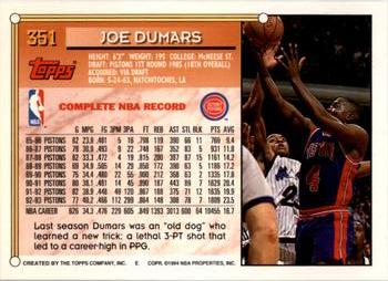 1993-94 Topps - Gold #351 Joe Dumars Back