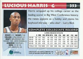 1993-94 Topps - Gold #353 Lucious Harris Back
