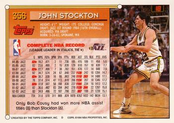 1993-94 Topps - Gold #356 John Stockton Back