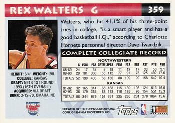 1993-94 Topps - Gold #359 Rex Walters Back