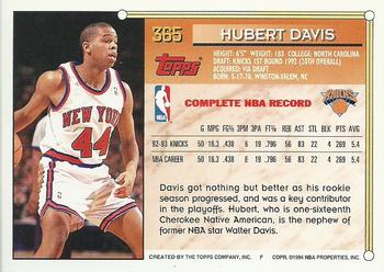 1993-94 Topps - Gold #365 Hubert Davis Back
